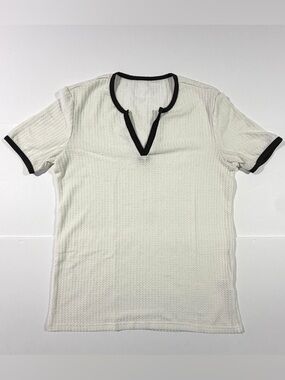 Men's White Short Sleeve Knit Tee with Black Trim